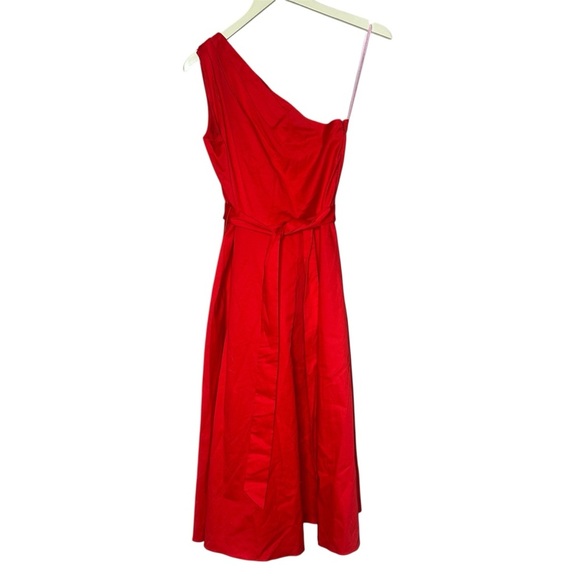 ♠️ Kate Spade Poplin One-shoulder Sabrina Midi Dress 6 red NWT - Picture 3 of 7